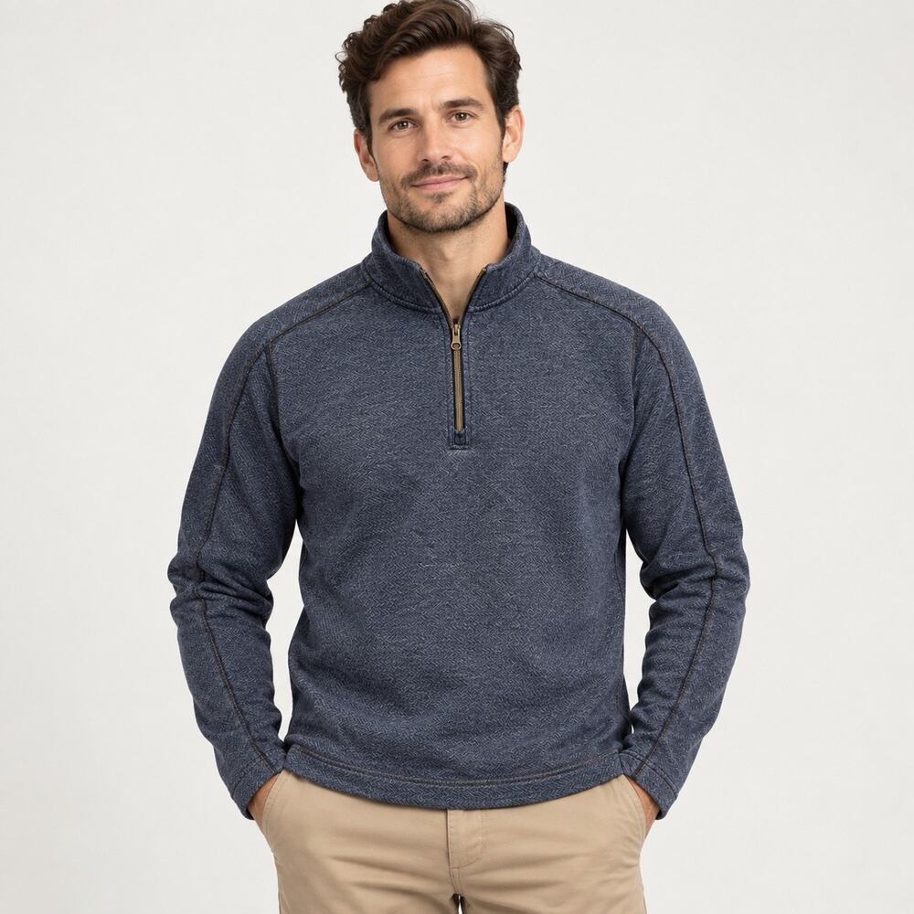 Robert Graham Men’s Small Quarter Zip Pullover Blue Cotton Classic Fit Sweater